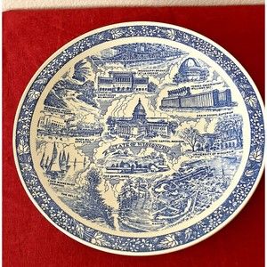 Vintage Vernon Kilns Wisconsin Plate State Landmarks Souvenir Blue
